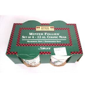 Vtg New Oneida Sakura DEBBIE MUMM Winter Follies Set of 4 12-Oz Ceramic Mugs